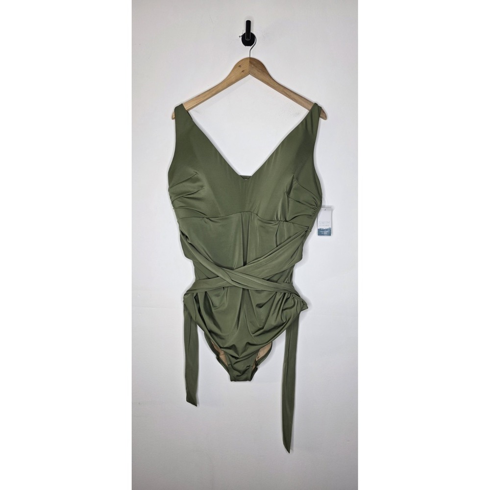 Swim By Cacique Lane Bryant One Piece Green Wrap Swimsuit Women's Plus Size 20